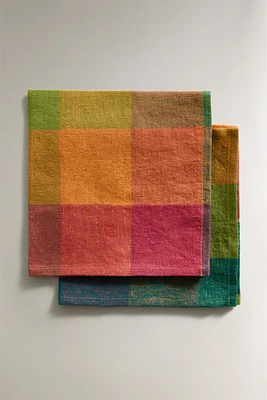 SET OF MULTICOLORED CHECK LINEN NAPKINS
