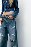 TRF MID WAIST BAGGY RIPPED BALLOON JEANS