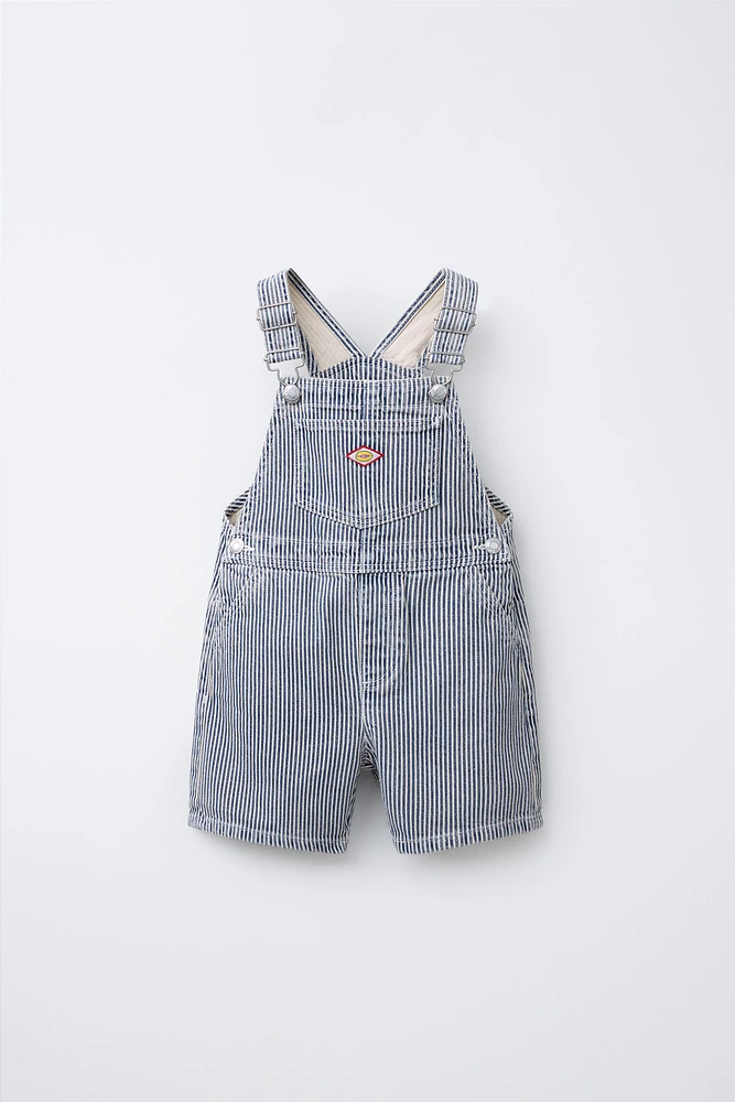 STRIPED TWILL OVERALL SHORTS