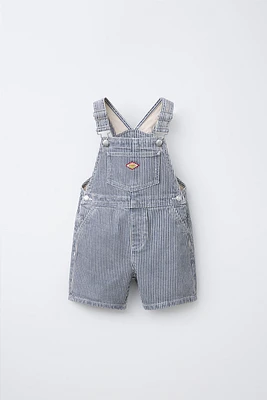 STRIPED TWILL OVERALL SHORTS