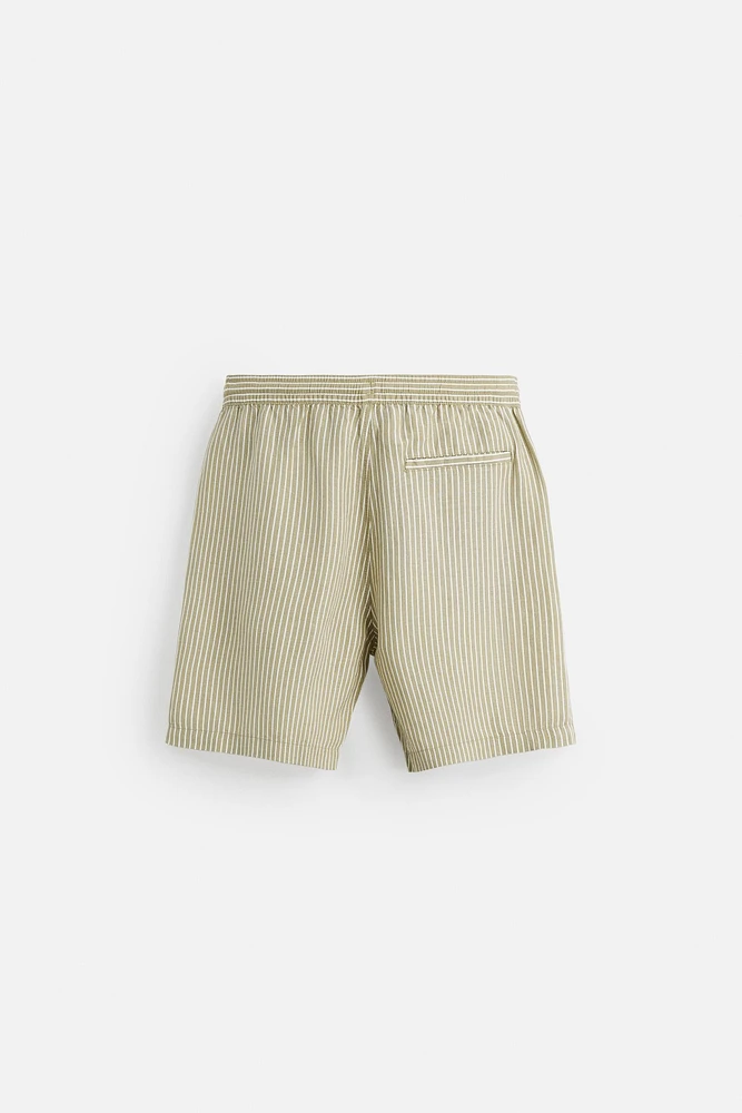 STRIPED LINEN VISCOSE SHORTS