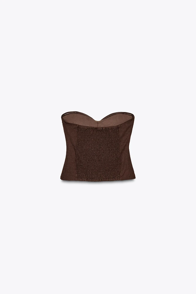 TOP BUSTIER PLIS AVEC LIN