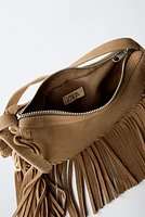 SAC ÉPAULE FRANGES CROÛTE DE CUIR