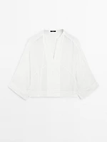Flowing linen blend blouse with seam details