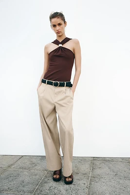 BELTED TAPERED FIT PANTS