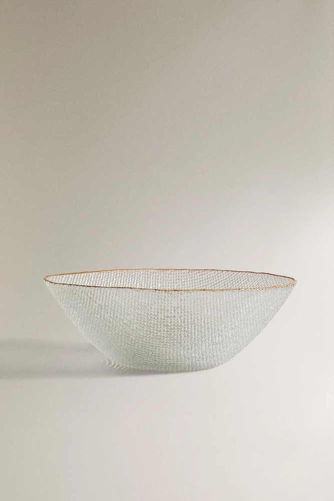 SALADIER VERRE RECYCLABLE RELIEF LISERÉ DORÉ