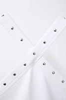 RIBBED HALTER STUDDED TOP