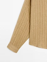 Linen blend open polo collar blouse