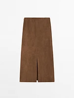 Suede leather midi skirt