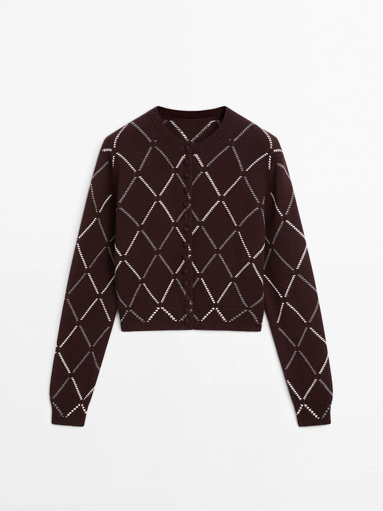 Cardigan à losanges en laine mélangée