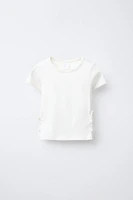 RIBBED CUT OUT BOW T-SHIRT