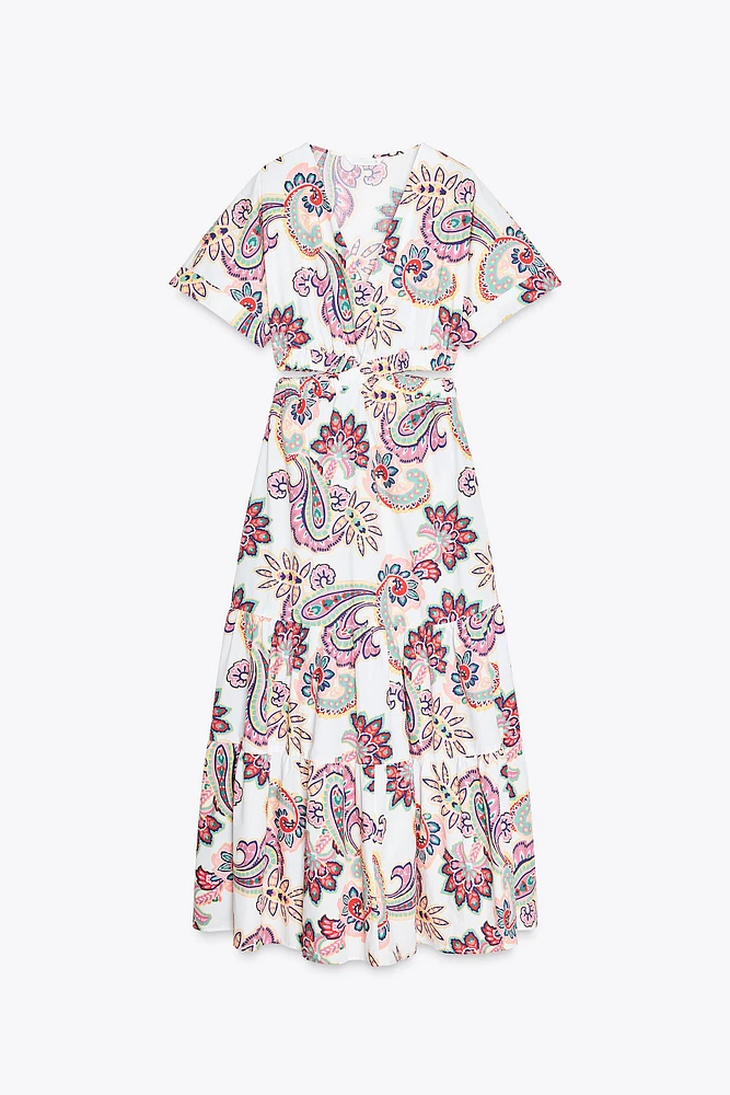 CUT OUT PRINTED POPLIN DRESS