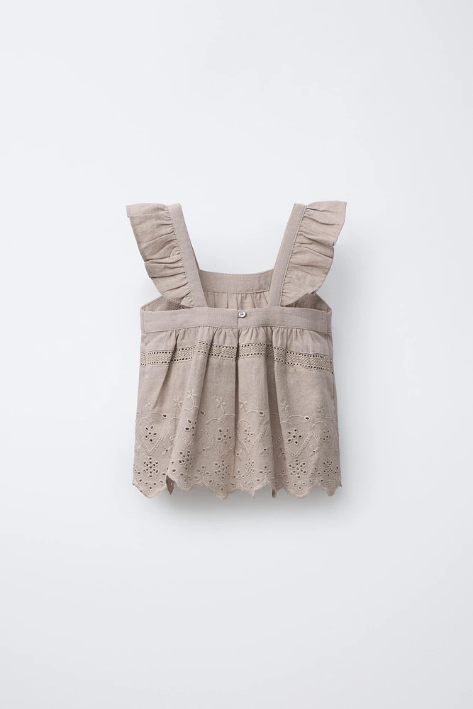 EMBROIDERED COTTON LINEN TOP