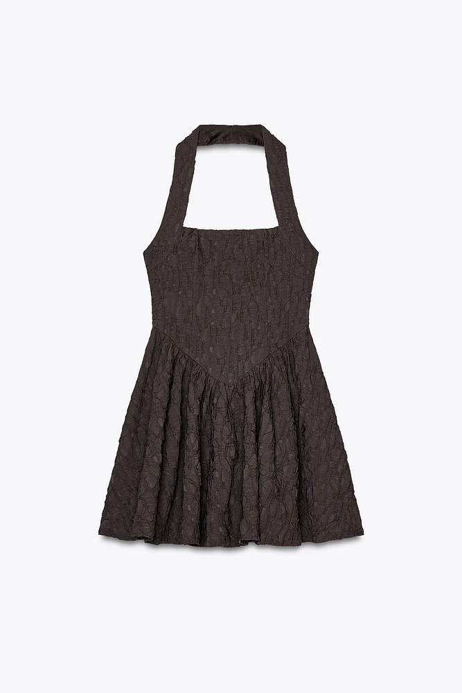 TEXTURED HALTER DRESS