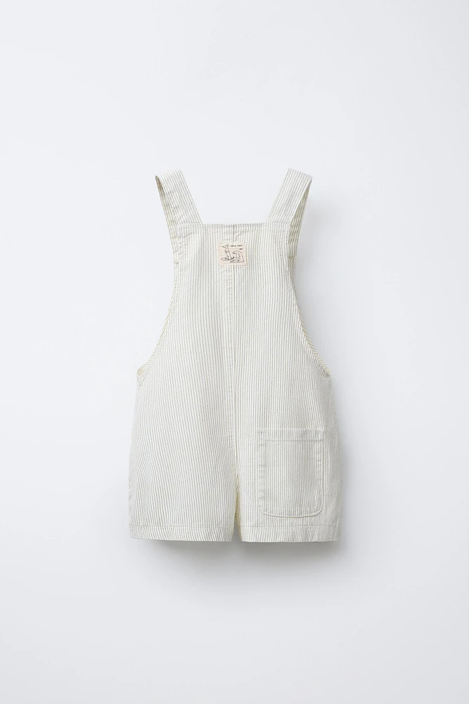 STRIPED LINEN BLEND OVERALL SHORTS