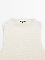 Textured cotton blend top