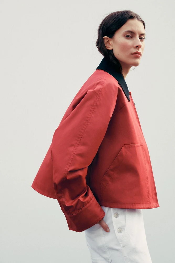 WAXED JACKET WITH CONTRASTING COLLAR