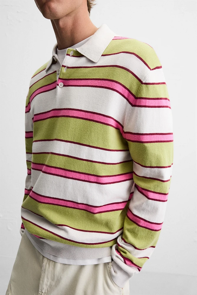 STRIPED KNIT POLO SHIRT