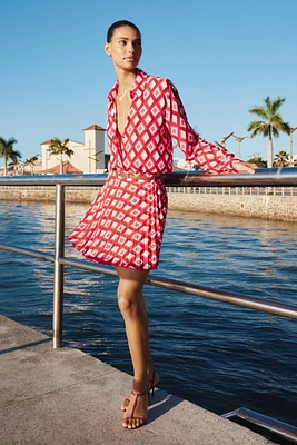 GEOMETRIC PRINT MINI SKIRT WITH BELT
