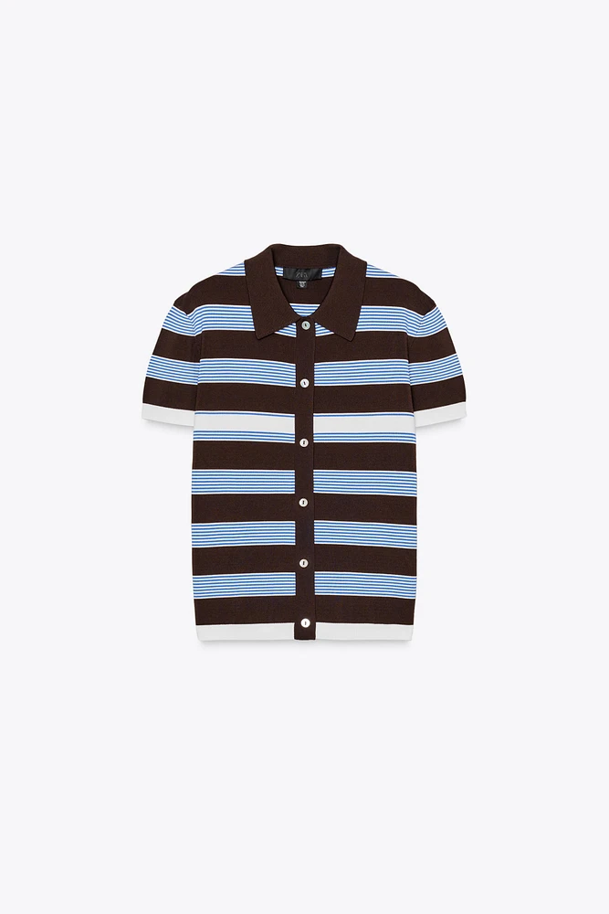 STRIPED KNIT POLO SHIRT