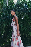 PRINTED MIDI HALTER DRESS