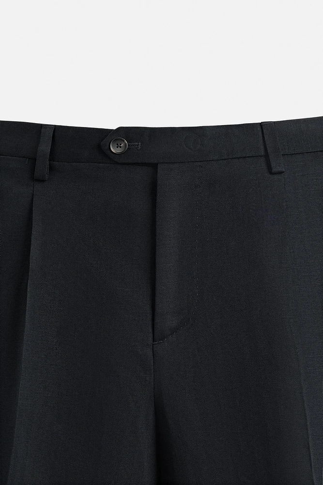 HERRINGBONE LINEN COTTON SUIT PANTS