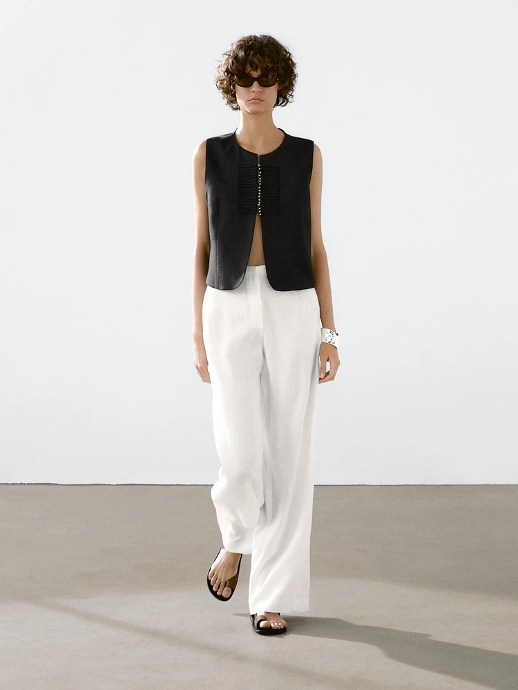 Linen blend beaded waistcoat