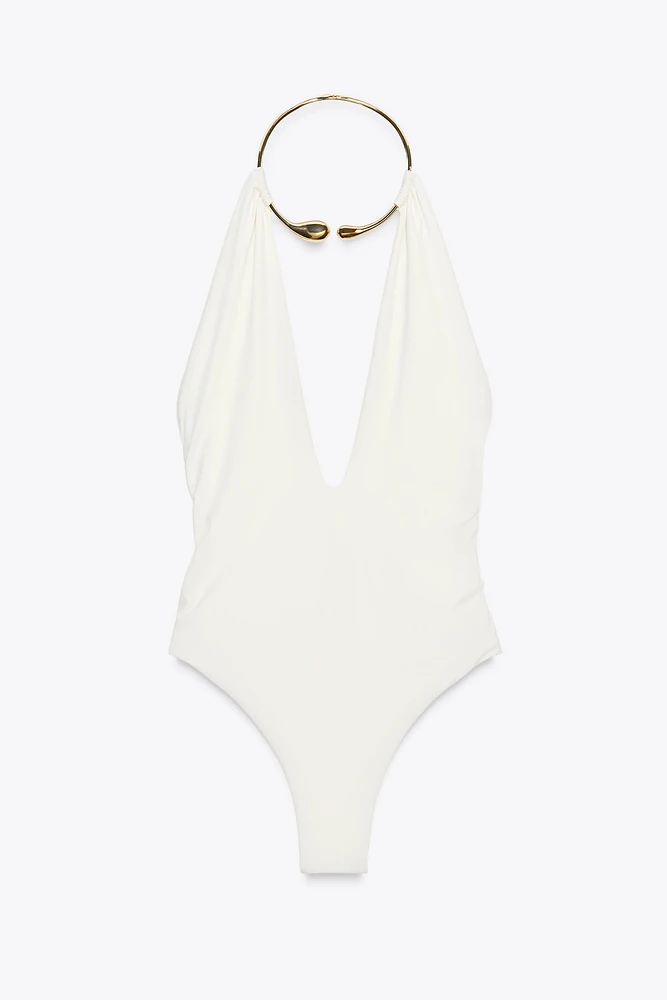 HALTER SWIMSUIT WITH METAL COLLAR