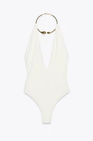HALTER SWIMSUIT WITH METAL COLLAR