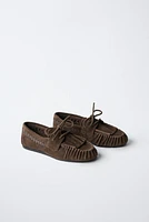 MOCASSINS EN CUIR VELOURS AVEC FRANGES