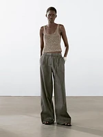 Multi-stripe trousers with belt detail