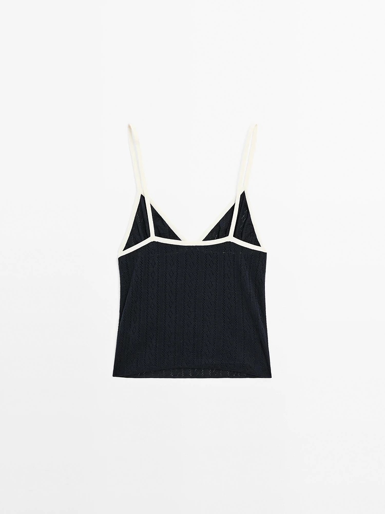 Pointelle knit triangle top