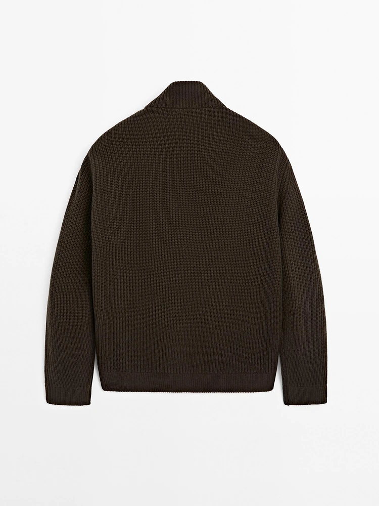 Contrast knit suede leather jacket