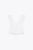 RUFFLED OPENWORK EMBROIDERY TOP