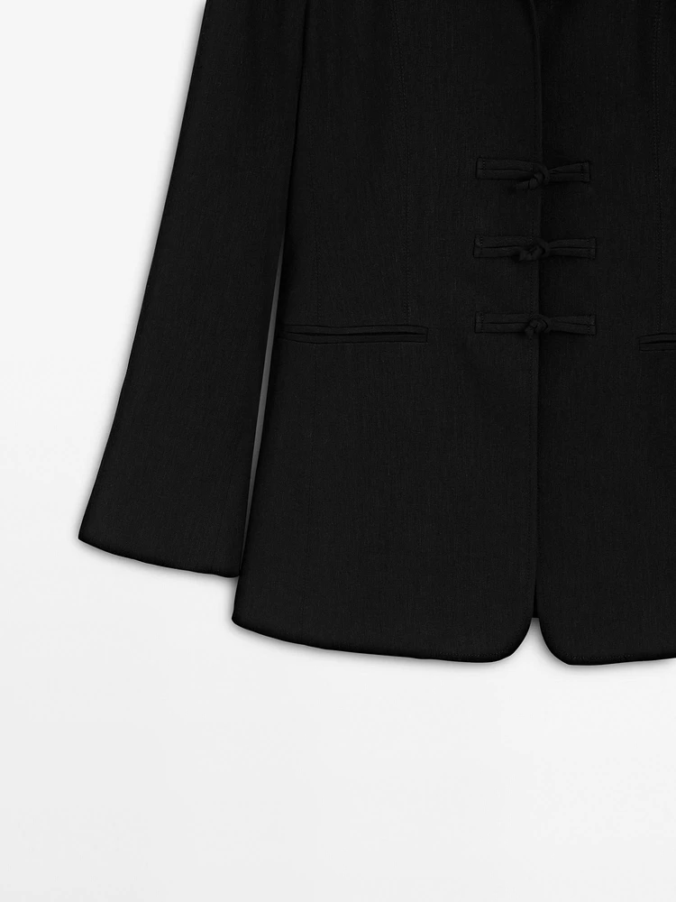 Linen blend blazer with fastening detail