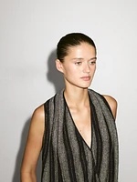 Linen blend knit crossover halter top