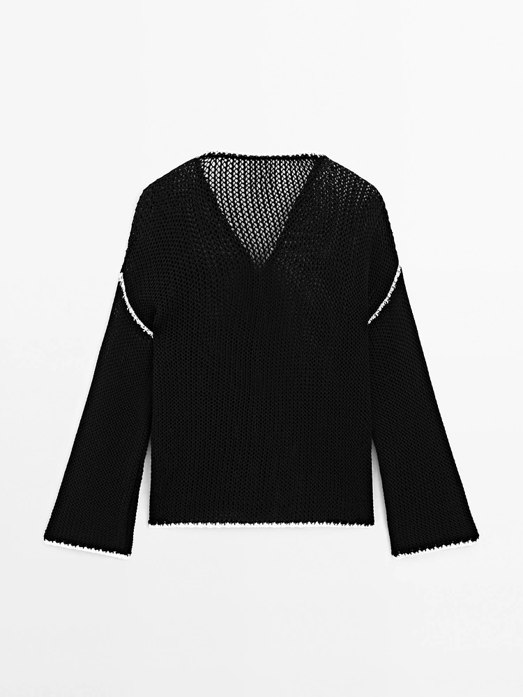 100% cotton openwork crochet sweater