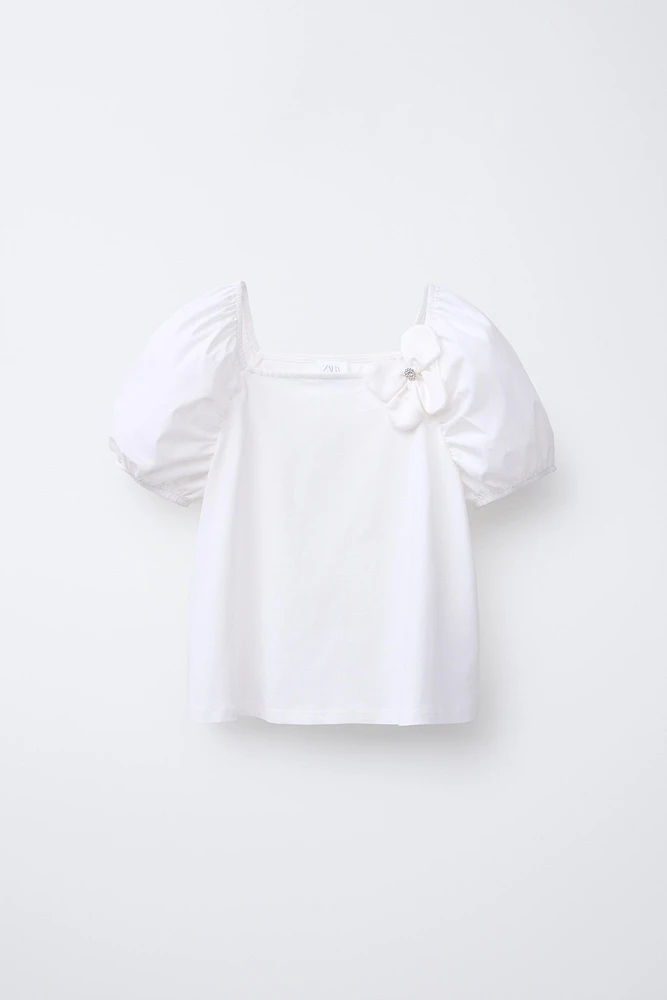 T-SHIRT BIMATIÈRE FLEUR SATINÉE