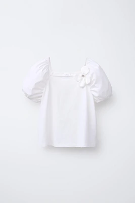 T-SHIRT BIMATIÈRE FLEUR SATINÉE