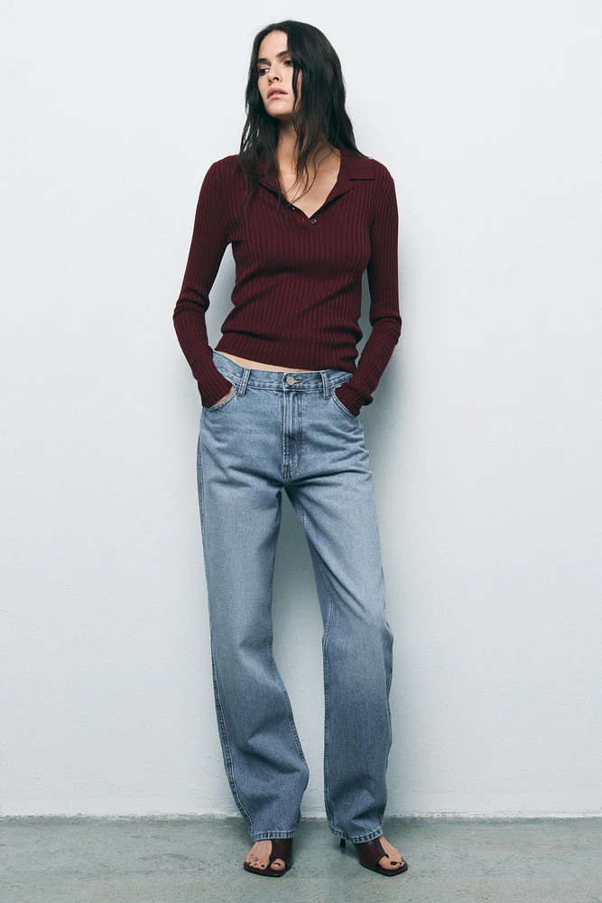 PULL POLO EN MAILLE CÔTELÉE