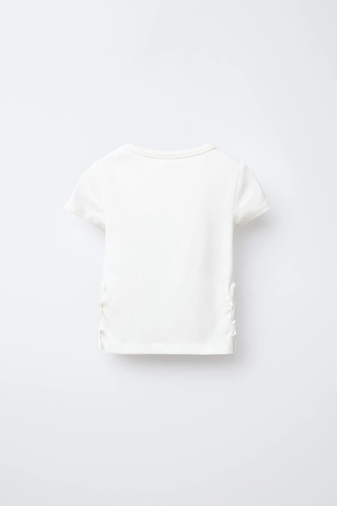 RIBBED CUT OUT BOW T-SHIRT