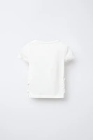 RIBBED CUT OUT BOW T-SHIRT