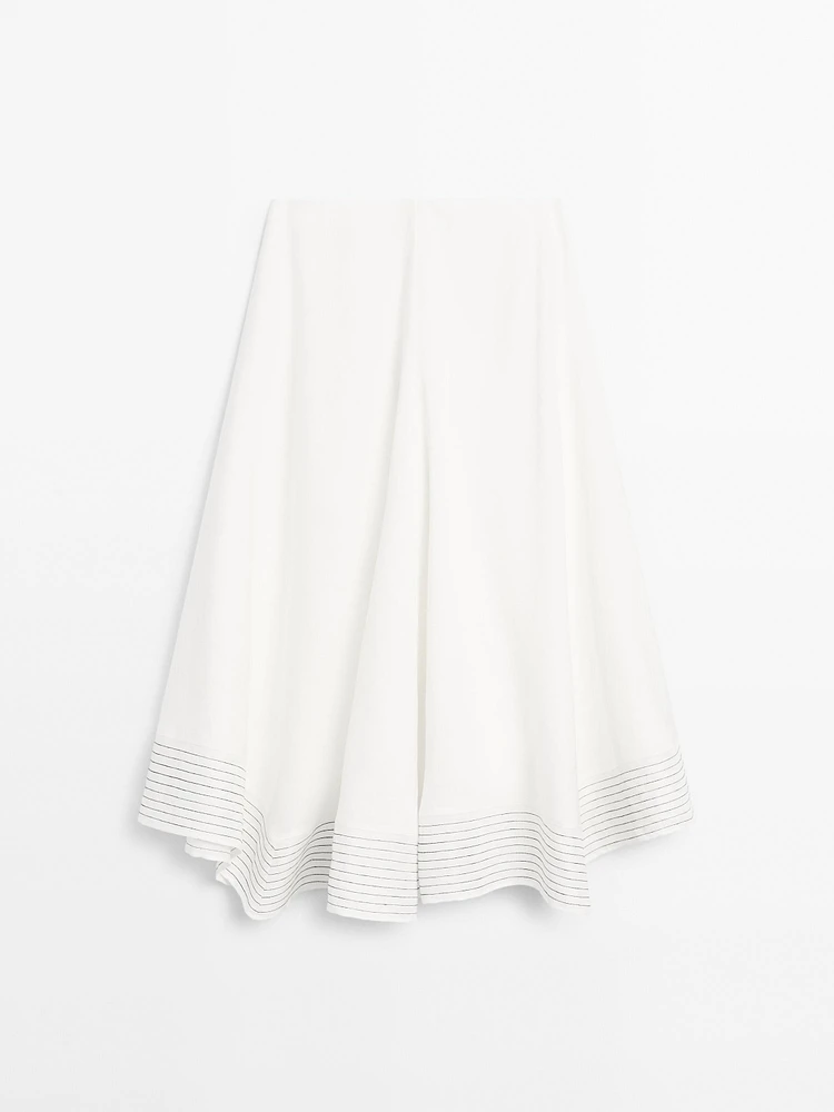 Flared linen blend skirt with seam details