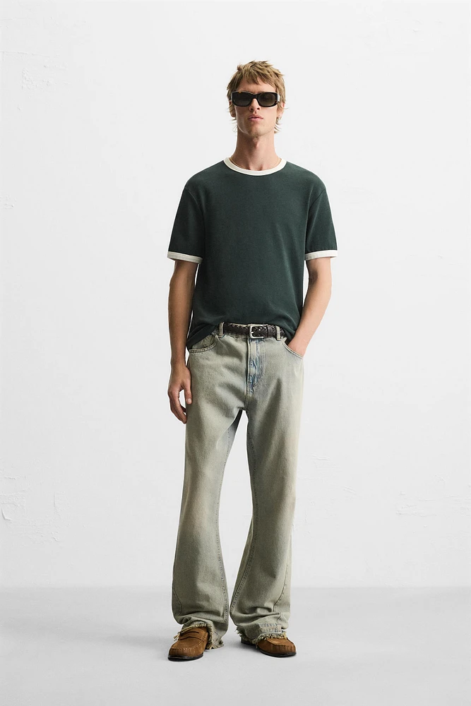 BASIC CONTRAST RIBBED T-SHIRT