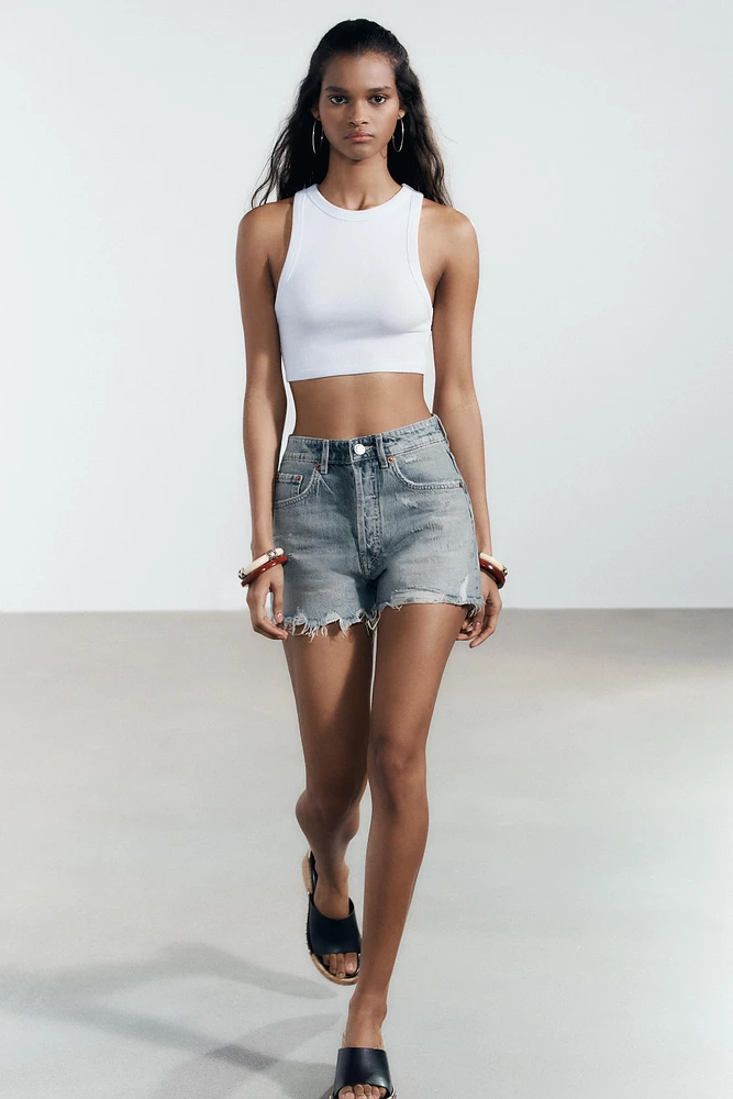 TRF RIPPED HIGH RISE DENIM SHORTS