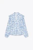 PRINTED RUFFLE PINTUCK BLOUSE
