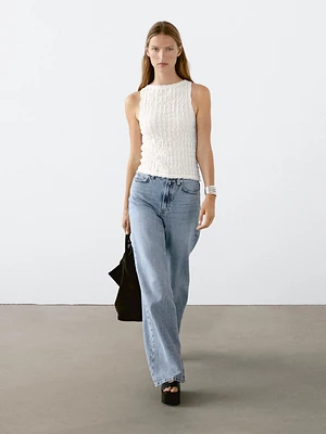 Top froncé en coton mélang