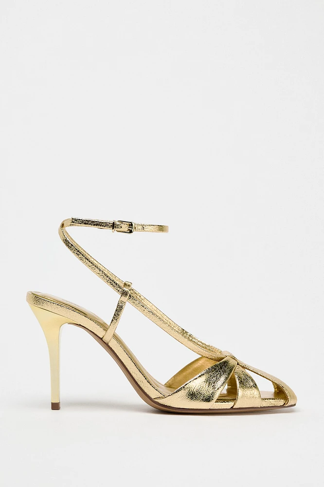 SANDALES À TALONS ET BRIDES EFFET MÉTALLISÉ