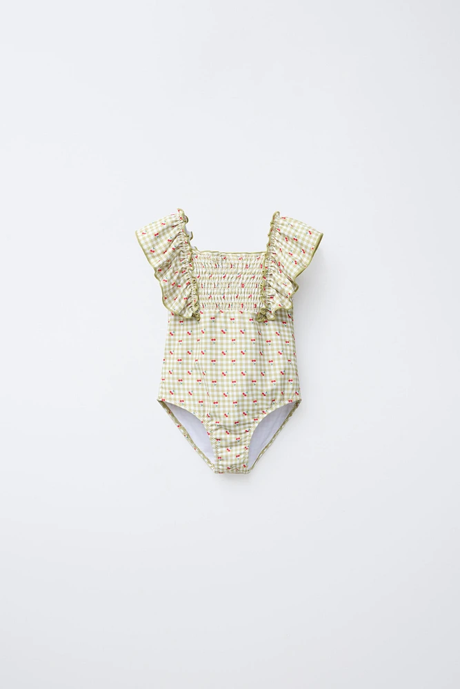 1-6 YEARS/ GINGHAM CHECK CHERRY SWIMSUIT