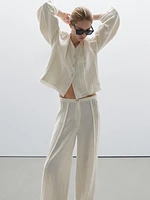 Pantalon avec broderies en coton mélangé
